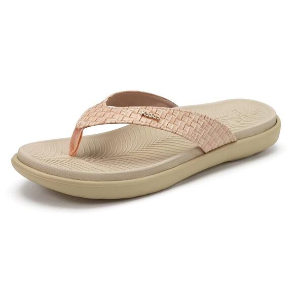 KuaiLu Women's 35 / US 5 Yoga Mat Leather Flip Flop Comfort Sandal Woven Cream - Picture 1 of 7
